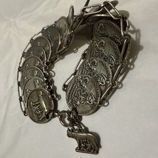 Vintage Roma Silver Tone Coin Bracelet Roman SPQR She Wolf Souvenir Mid Century
