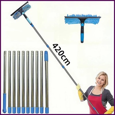 Extended Window Cleaning Kit 2 in 1 Double Sided Glass Squeegee Cleaner