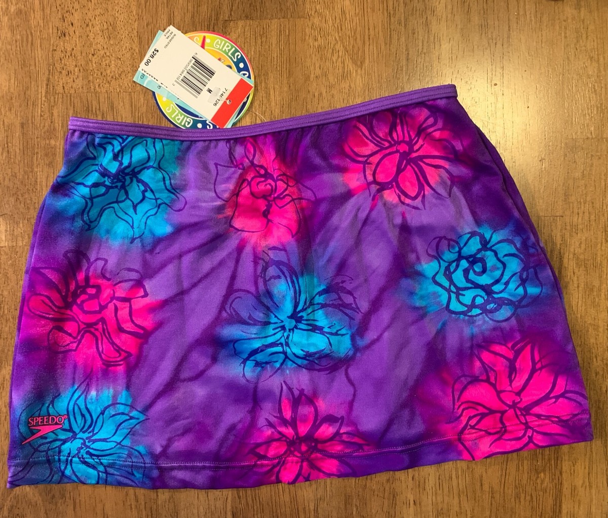 NWT Speedo Swim Skirt Cover Up Purple Pink Neon Floral Tie Dye