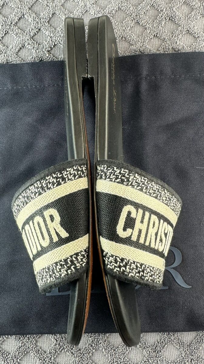CHRISTIAN DIOR DWAY SLIDES BLACK EMBROIDED COTTON | eBay CHRISTIAN DIOR DWAY SLIDES BLACK EMBROIDED COTTON | eBay