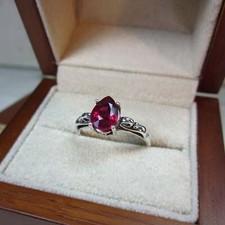 1.6ct Simulated Ruby Stylish Inspired Filigree Solitaire Ring White Gold Plated