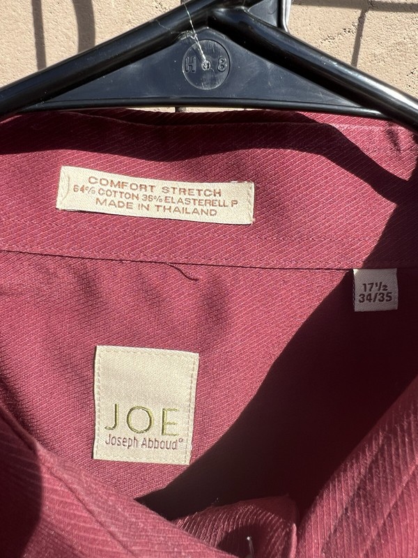 Men’s Long Sleeve Burgundy Wine Shirt By Joseph Abboud 17 1/2” Neck