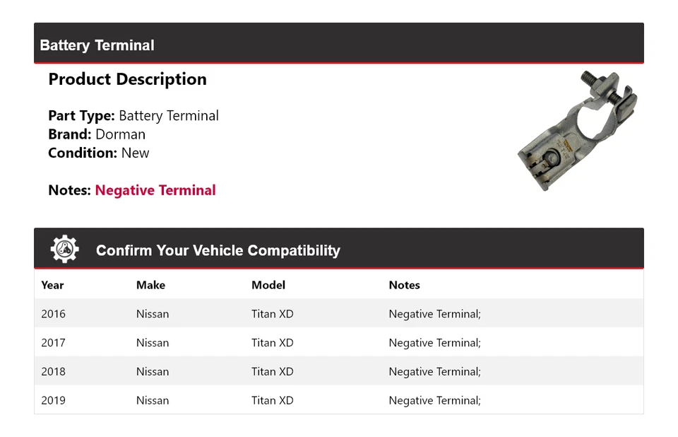 For 2016-2019 Nissan Titan XD Dorman Battery Terminal 2017 2018 - Image 2 of 4