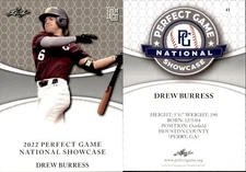 DREW BURRESS 2022 LEAF PERFECT GAME "National Showcase" ROOKIE CARD #41