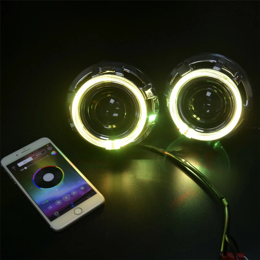 3.0 pulgadas H1 Bi Xenón Oculto Proyector Lente Cubiertas APLICACIÓN RGB Bluetooth Led Ojos de Ángel Foto 3 de 4