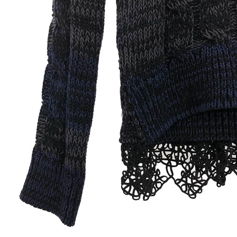Prada Cotton Lace Embellished Cable Knit Cardigan 38 Navy Black Women's Used - Image 3 of 4