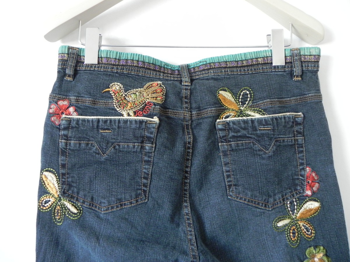 Zion Jeans Series 06-07 Pants Blue Embroidery Trim Capri Size XL