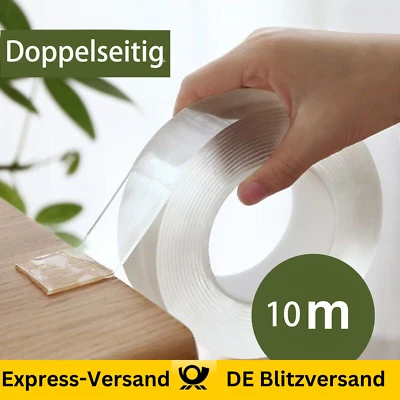 MARKENLOS 10m Doppelseitiges Klebeband Transparent Nano extra stark Band Tape beidseitig