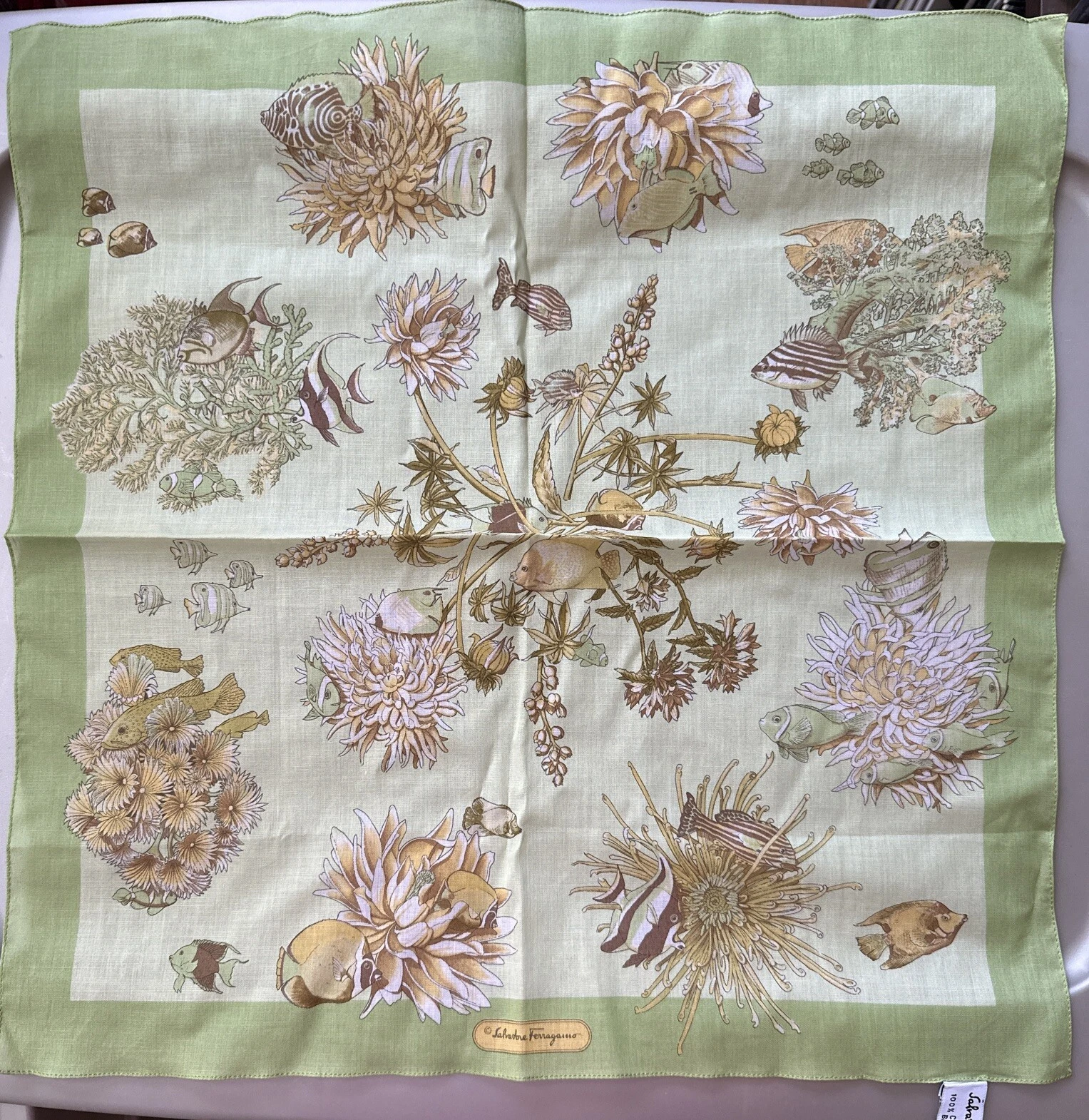 Salvatore Ferragamo Handkerchief Italian Cotton 16” Hanky Scarf FISH NEW
Opens in a new window or ta
