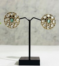 Green Stone Kundan Stud Earrings – Traditional Indian Bridal Ethnic Style