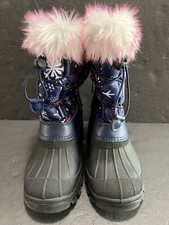 DREAM PAIRS Girls Blue Pink Accent Waterproof Zip Up Snow Boots Size 1