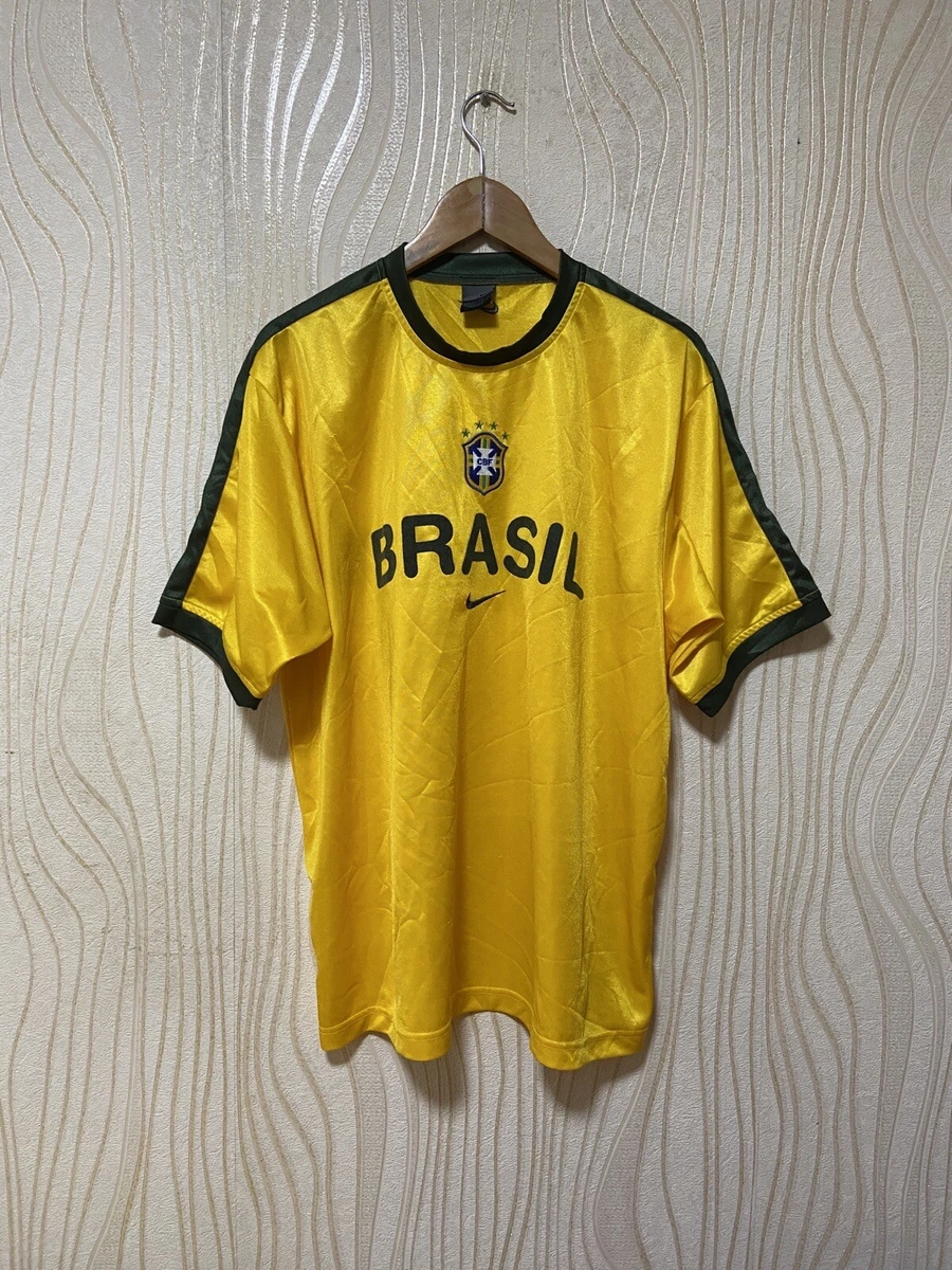 BRAZIL 2002 PRE MATCH HOME FOOTBALL SHIRT SOCCER SOCCER JERSEY NIKE sz L MEN