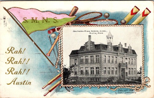 AUSTIN MINNESOTA SOUTHERN MINNESOTA NORMAL SCHOOL RAH RAH RAH OLD POSTCARD - 第 1/2 張圖片
