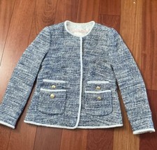 Rebecca Taylor Women Tweed Button Down Cotton Blend Jacket Size 4