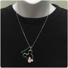 Mickey Mouse White Gold Plated Crystal Pendant Necklace BNWOT 1210