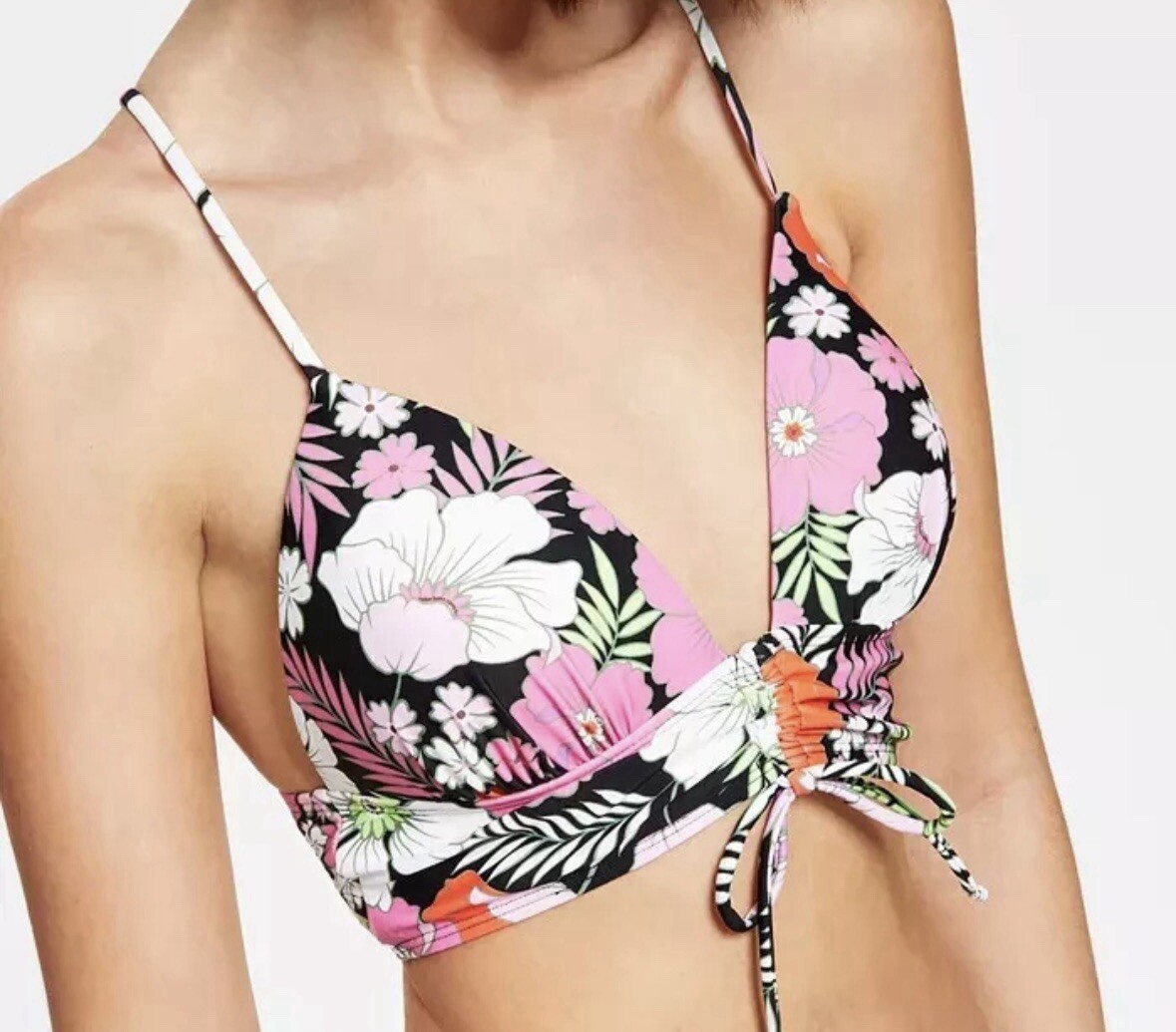Salt Cove Black Floral Swim Top, Multi Color Swim Bralette D/DD