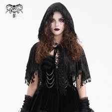Devil Fashion Women Black Gothic Spider Web Mesh Hooded Bat Cloak Cobweb Scarff