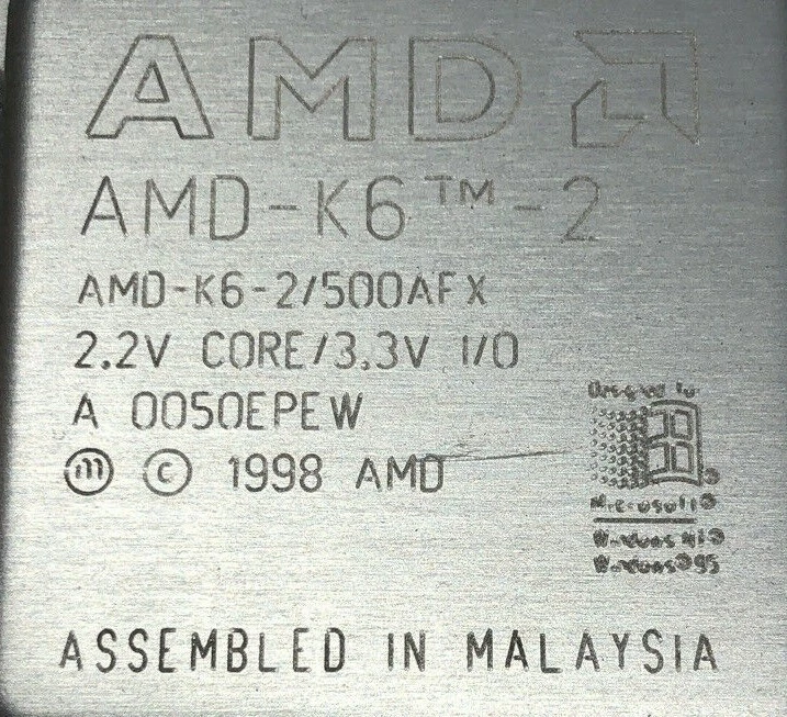 AMD 500mhz AMD-K6-2 500AFX CPU Super Socket 7 2.2v core 3.3v K6-II Vintage 1998 - Image 2 of 4