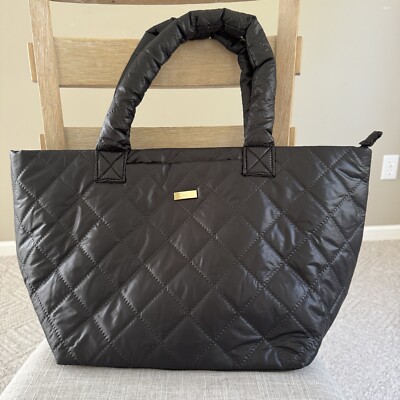 IPSY Large Quilted Tote Bag Puff Black Nylon Lightweight 13x 8 X 6 In NEW No Tag