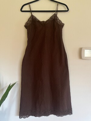 Vintage 90s Y2K Kookai Medium Brown White pinstripe lace dress | eBay