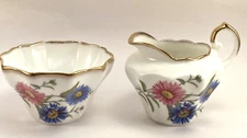 Salisbury Daisy Gold Trim Bone China Open Sugar Bowl and Creamer Vintage Set