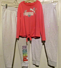 PUMA Girls Size S/ 3 pc LOT Pull-on L/S Pink Shirt 2 Pair of Sweat Pants