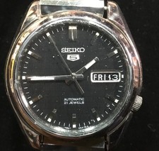 Vintage SEIKO 5 Auto 7S26-01V0 Black Dial View Back Day/Date 37mm Works Great