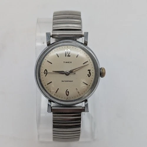 Vintage Timex Watch 34mm Manual Wind Runs Waterproof Dial Dustproof Caseback