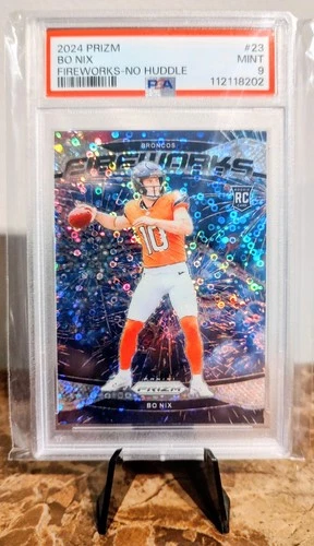 2024 Prizm Bo Nix Fireworks No Huddle Rookie #23 Denver Broncos PSA 9