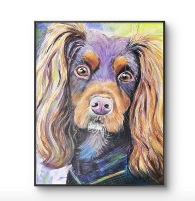 Original Expressionism Beautiful Spaniel Dog 14 x 11 Canvas Painting