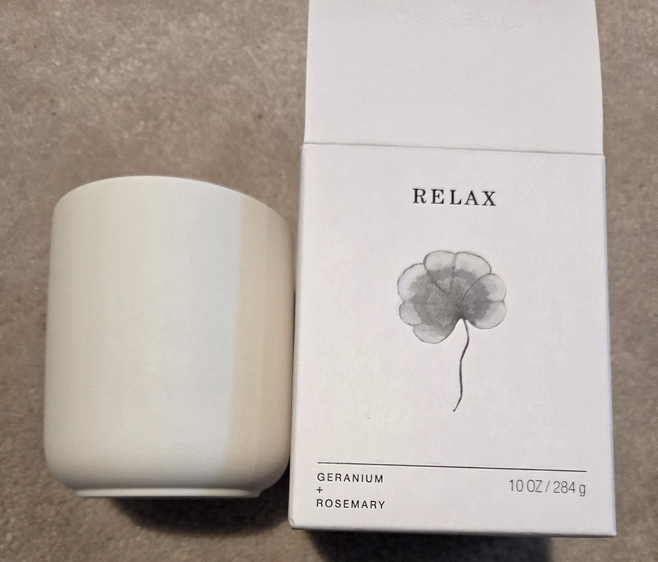 Crate & Barrel Relax Geranium + Rosemary Candle New In Box - Image 2 of 3