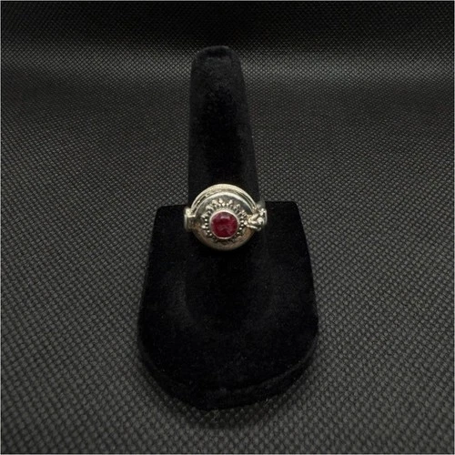 Vintage 925 Sterling Silver Red Stone Poison Locket Ring Sz 5