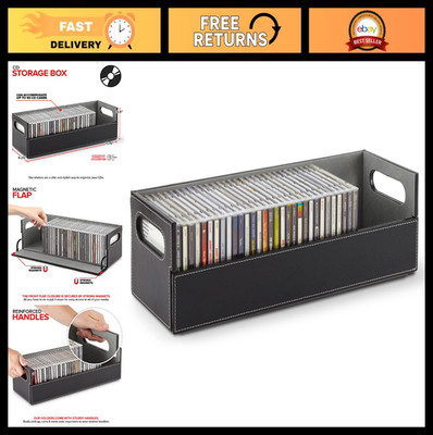 CD Storage Box Organizer for Movies, DVDs & Cassette Tapes - Holds 40 Discs, Fau