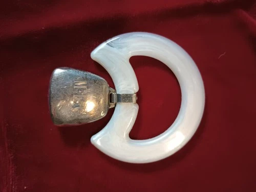 Vintage Reed & Barton Sterling Silver Baby Rattle/Teething Moon Ring Engraved