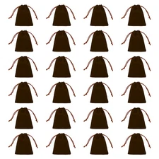 20pcs Flocked Drawstring Bag 3.1 x 3.9 Inch Jewelry Pouches Gift Bags, Brown