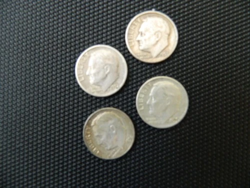 Lot of 4 - 90% Silver Roosevelt Dimes Circulated 57P 57P 58D 59D
