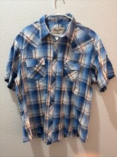 Vintage Wrangler Western Shirt Men's 2XL Pearl Snap Blue Plaid Short Sleeve