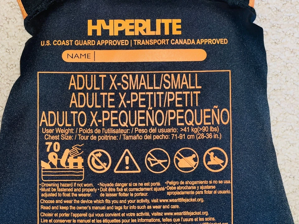 Hyperlite Adult Blue/Black Life Vest Flotation Jacket Size XS (28-36”) - Image 3 of 4