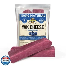 Tibetan Yak Cheese Dog Chew Sticks (2 XL Chews) Blueberry Flavored - Natural,
