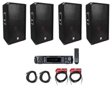  4 Rockville RSG12 12  3-Way 1000w DJ PA Speakers 2-Channel Bluetooth Amplifier