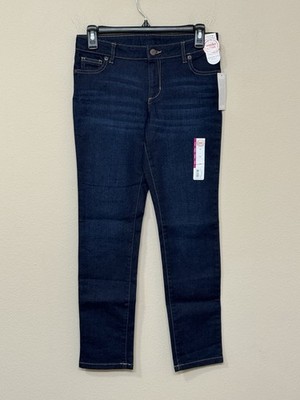 Wonder Nation Girls Dark Blue Mid Rise Flat Front Straight Leg Denim Jeans 12
