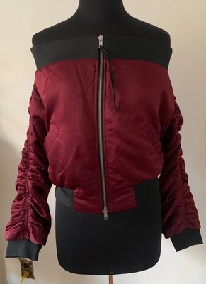 Endless Rose Off Shoulder Flight Jacket Burgundy S Chest 36 