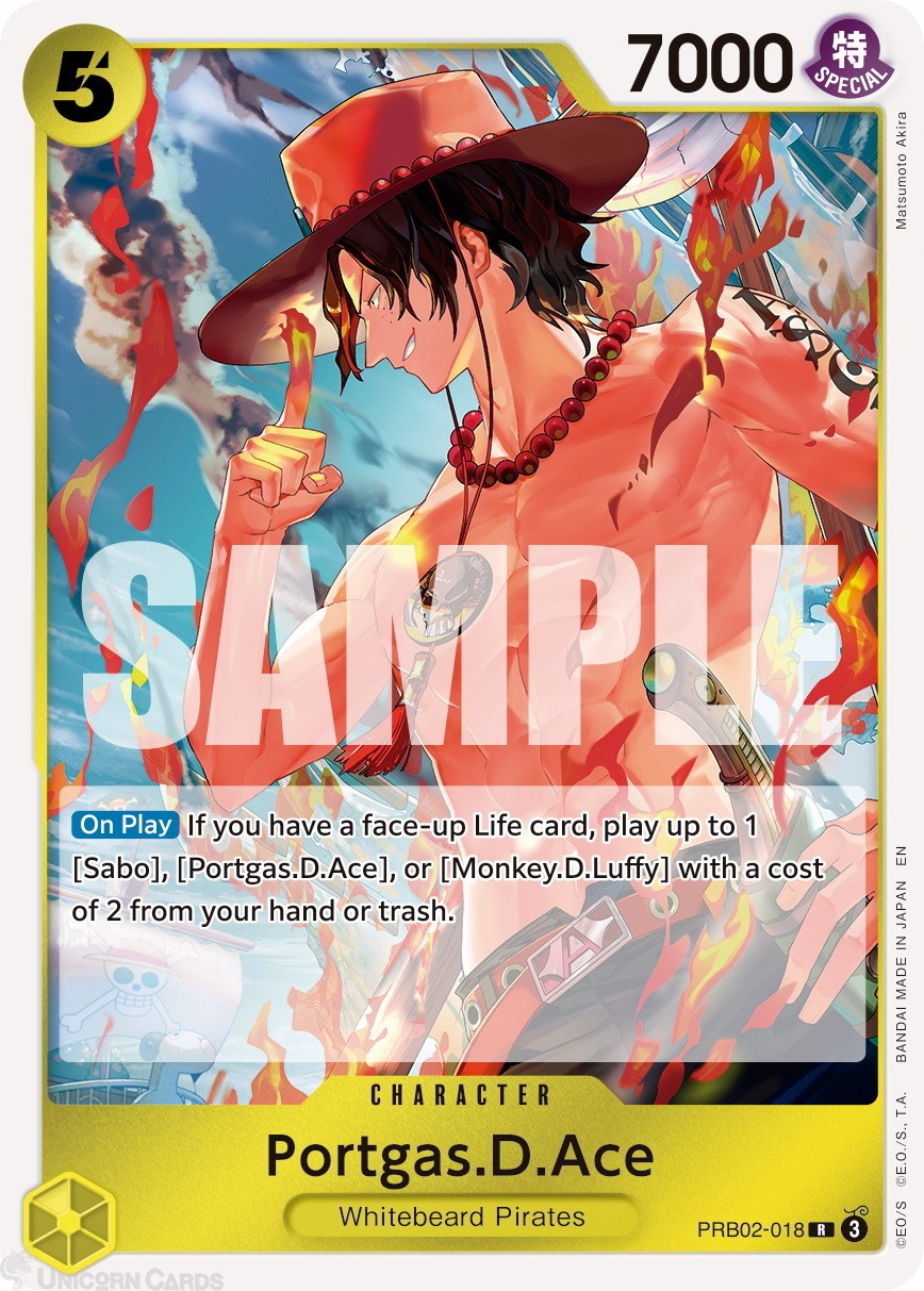PRB02-018 Portgas.D.Ace : Rare Foil English One Piece TCG Card : PRB02: One Piec