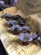 2-PAIR Vintage Metal Adjustable Roller Skates With Leather Straps