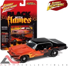 JOHNNY LIGHTNING 1:64 JLSP405A 1974 PONTIAC GTO (BLACK W/ RED FLAMES)