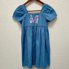 Disney Stitch Girls Denim Look Dress Puff Sleeve Square Neck Size 9 10