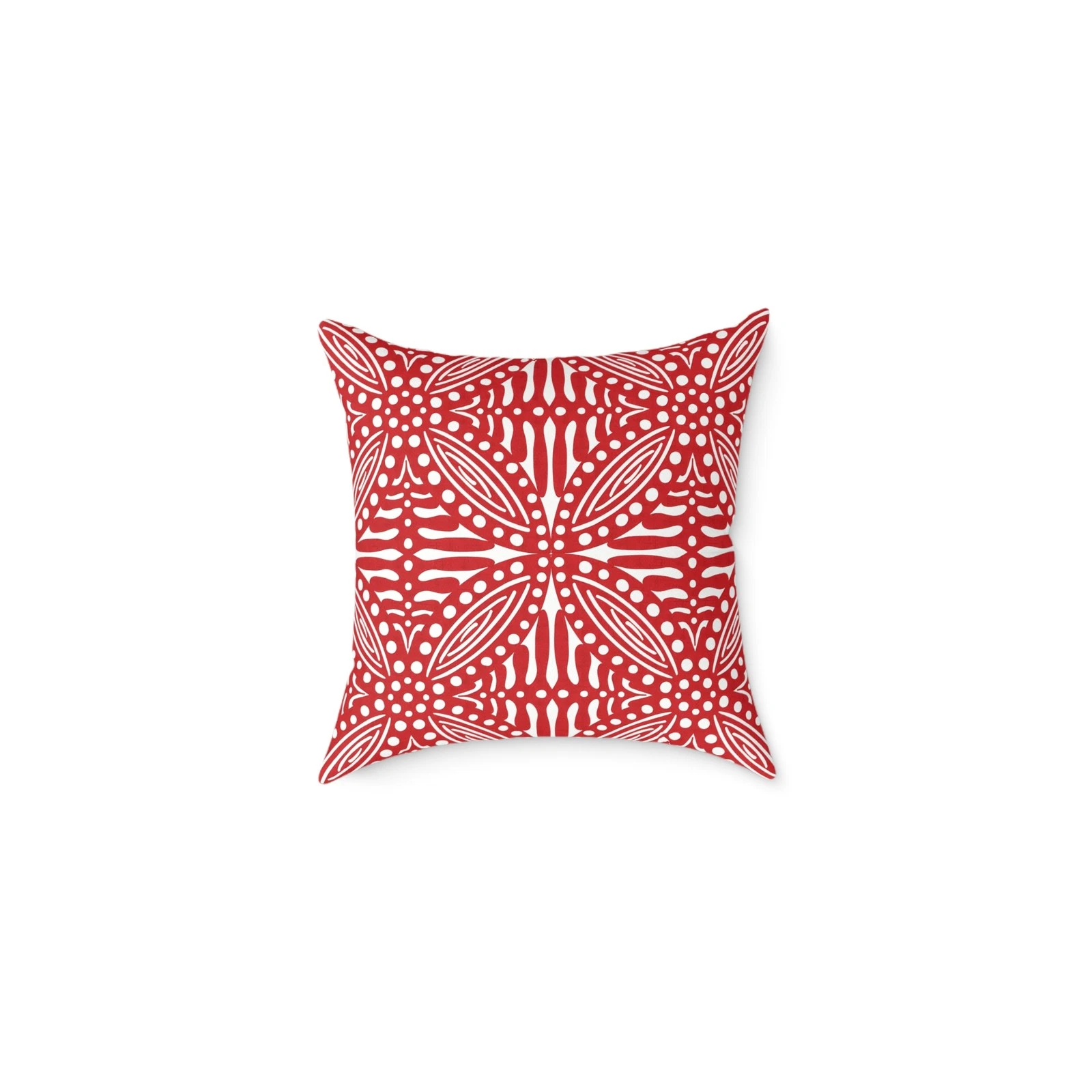 Red Geometric Batik Pattern Square Poly Canvas Pillow | Decorative Throw Pillow