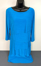 Tahari Women's Long Sleeve Tiered Overlay Knee Length Dress Blue Size 10 Office
