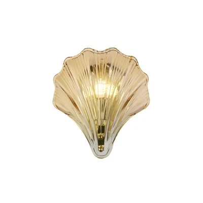 Wandlampe Glas Badezimmer in Messing IP44 H:22 cm indirekt Muschel Wandleuchte - Bild 1 von 4