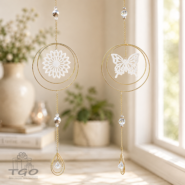 Formano Fensterdeko Kreis Mit Blume Schmetterling Gold 55Cm- 2Er Set- 561558-image